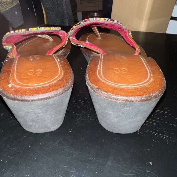 AFRICAN MAASAI handmade leather wedge sandals - Picture 4 of 8